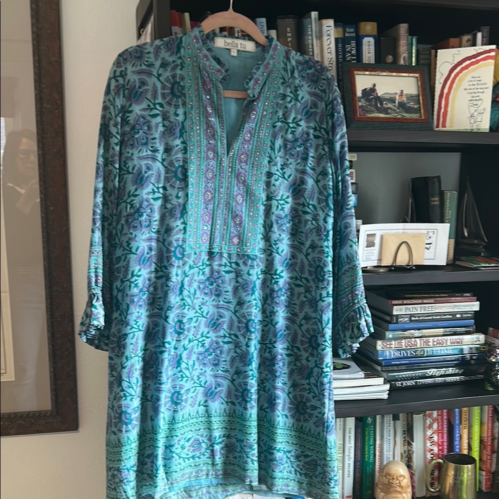 Bella Turquoise Floral Long Sleeve Dress